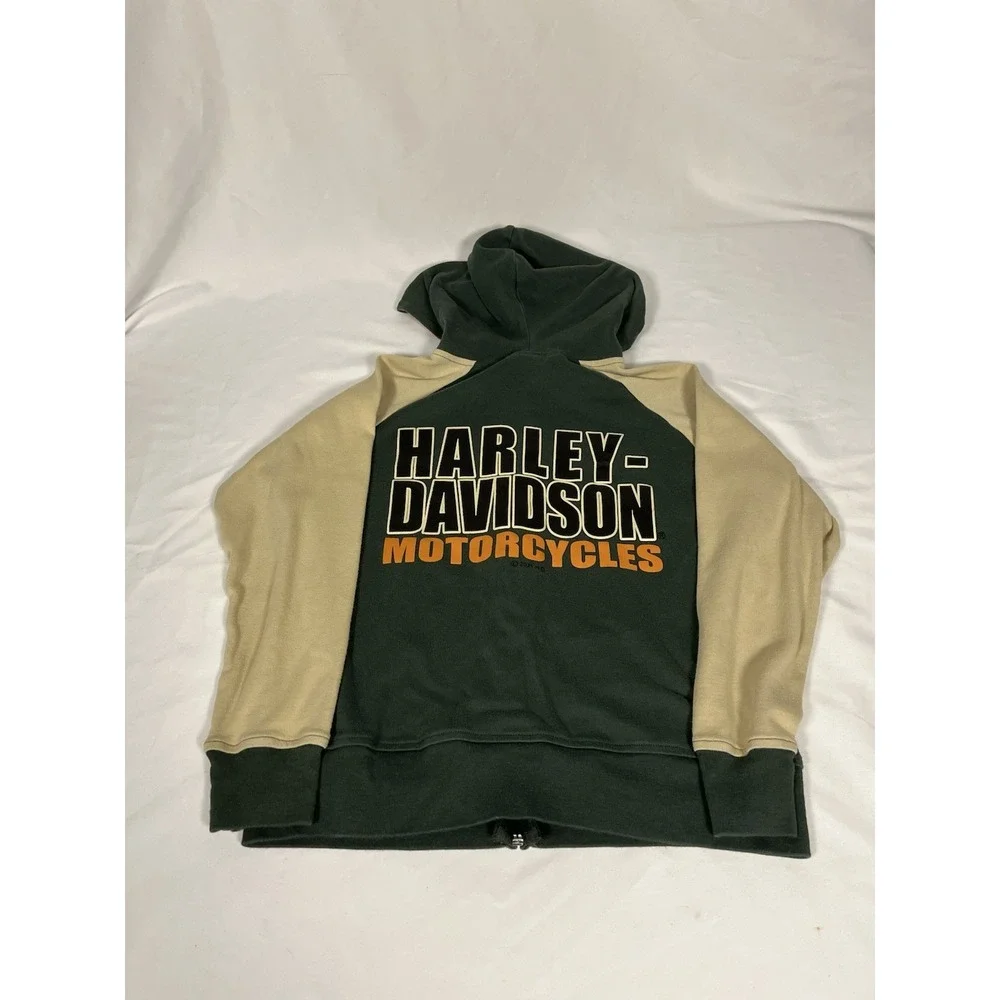 Harley-Davidson Youth Zip Hoodie Size 8/10 Green Orange Beige Jacket